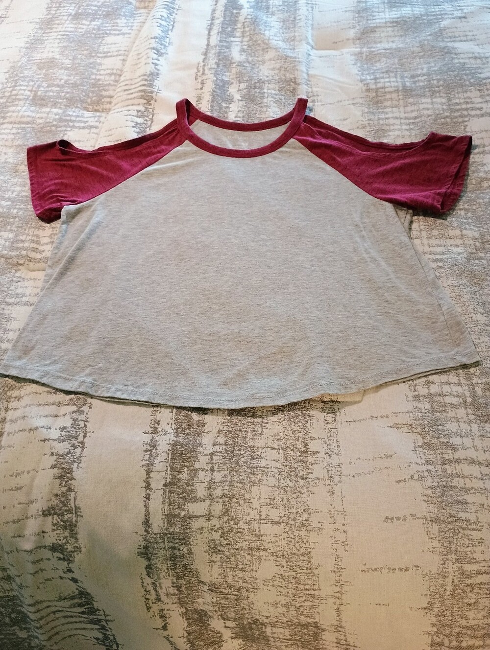 Heather Gray & Burgundy Raglan Tee